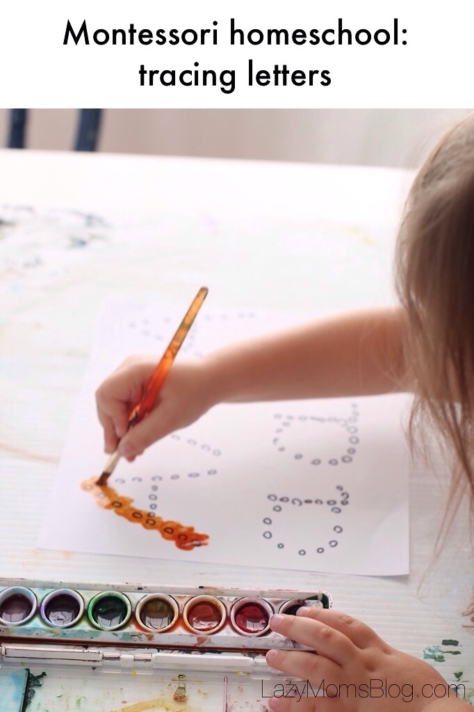 These Montessori inspired homeschooling activities teach your child about letters and their shapes, using simply paint, brush and paper. #preschool #homeschool