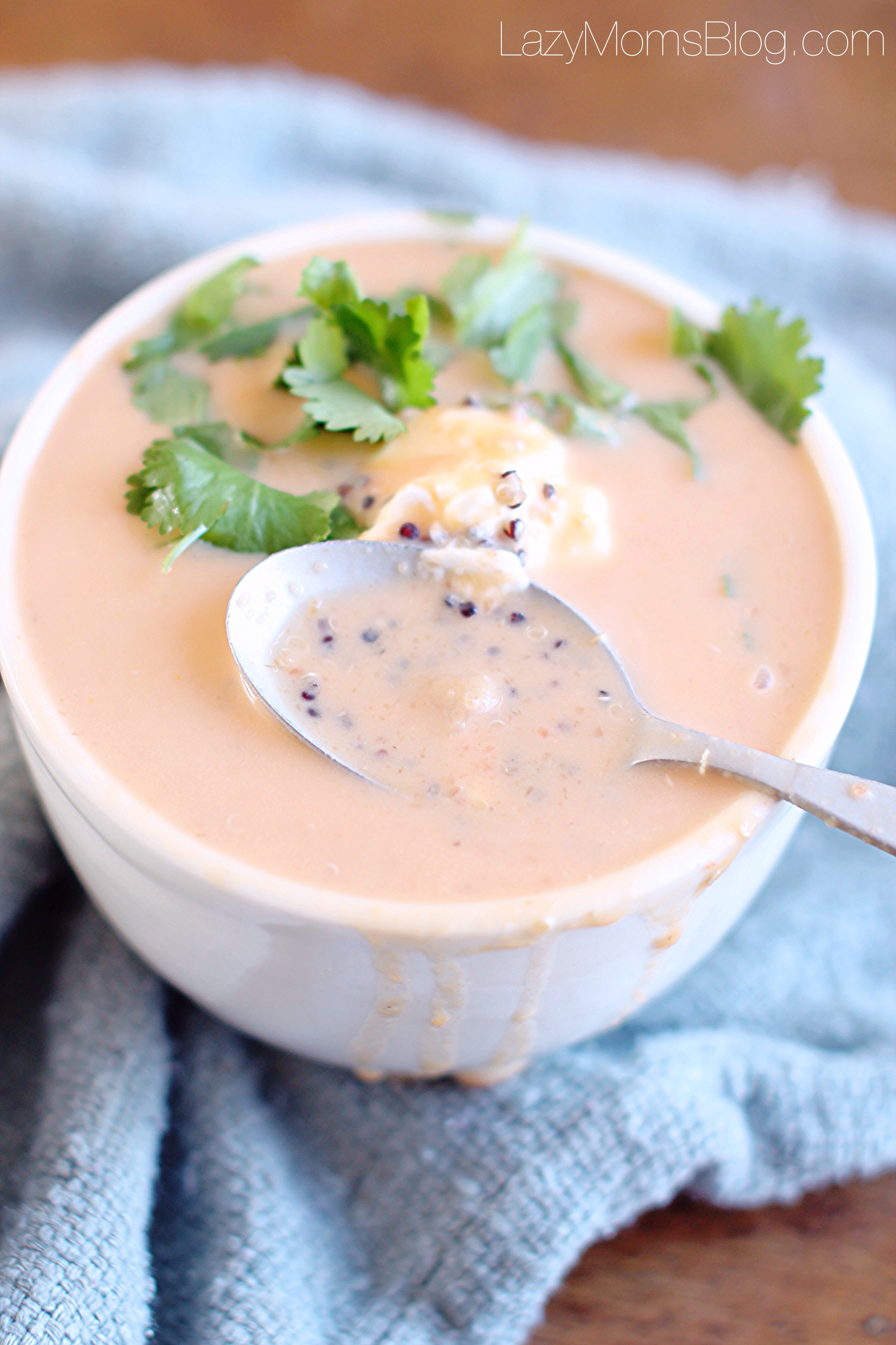 This black quinoa and sweet potato creamy soup is a perfect dinner for a cold day, and by far the best healthy soup I ever had! 