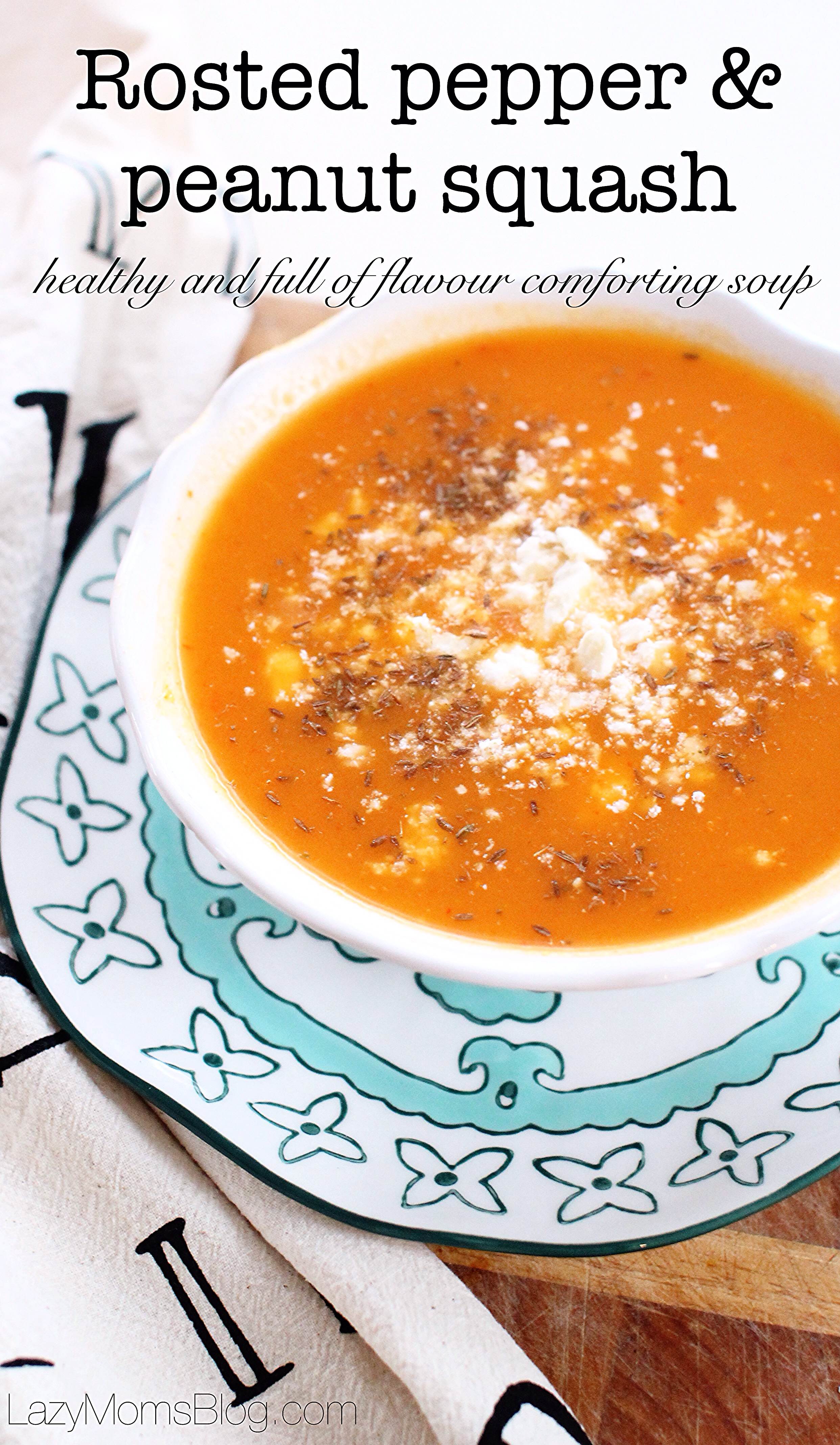 This roasted pepper and peanut squash soup is so easy to make, so healthy and so full of flavor! It's my new family favorite! #soup #healthy 